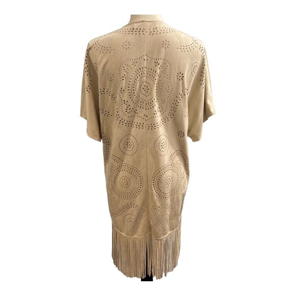 Honey Belle Kimono Womens S Tan Faux Suede Laser Cut Open Front Wester‎ Festival - Picture 4 of 9